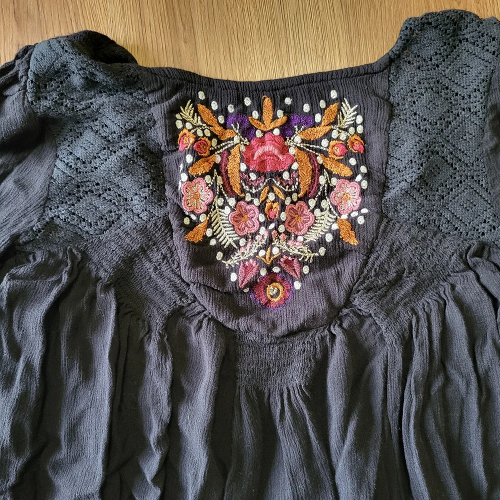 Free People Mohave Embroidered Minidress Fall‎ Bohemian Black Women's Size XS